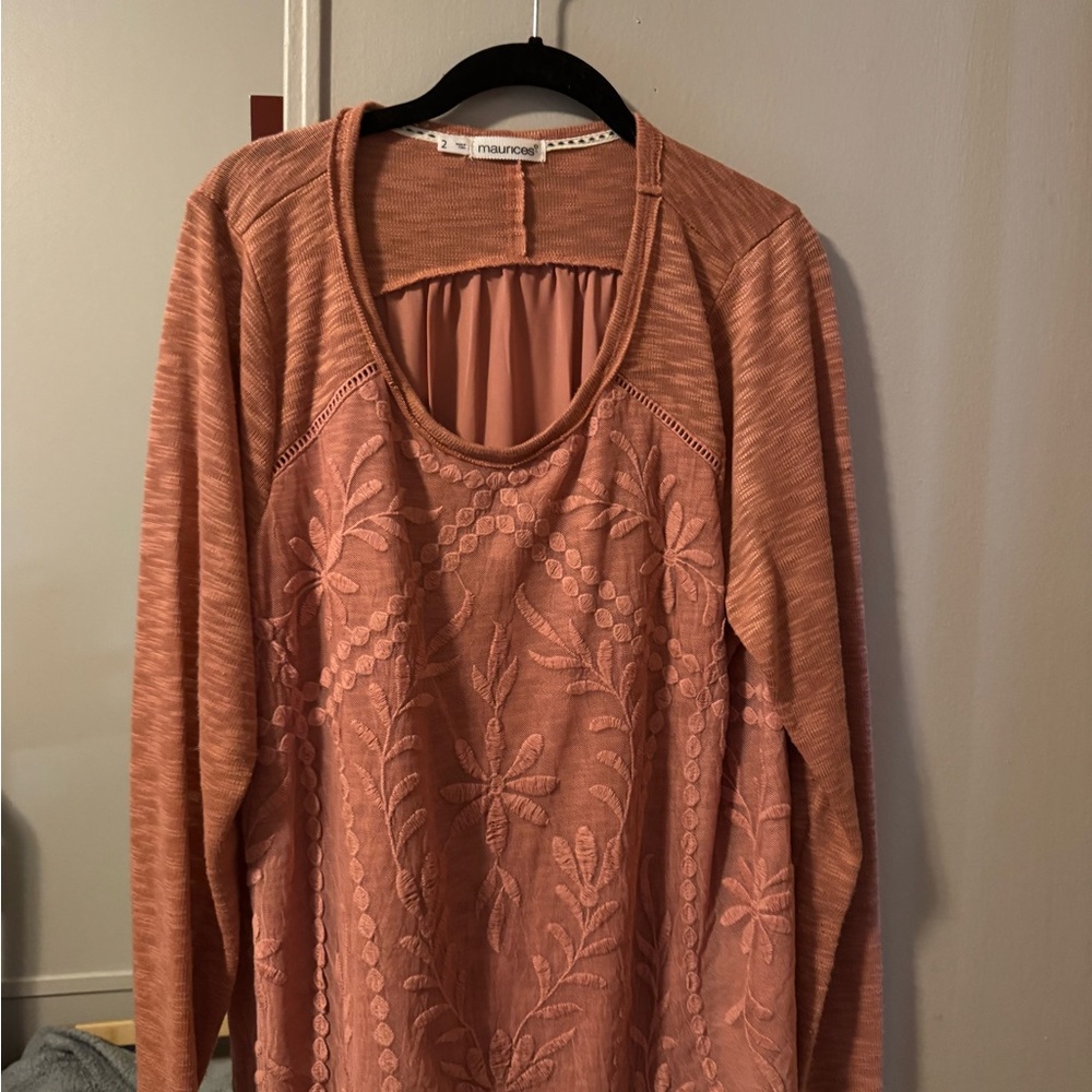 Maurices Rose Blush Knit Top with Gathered Yoke